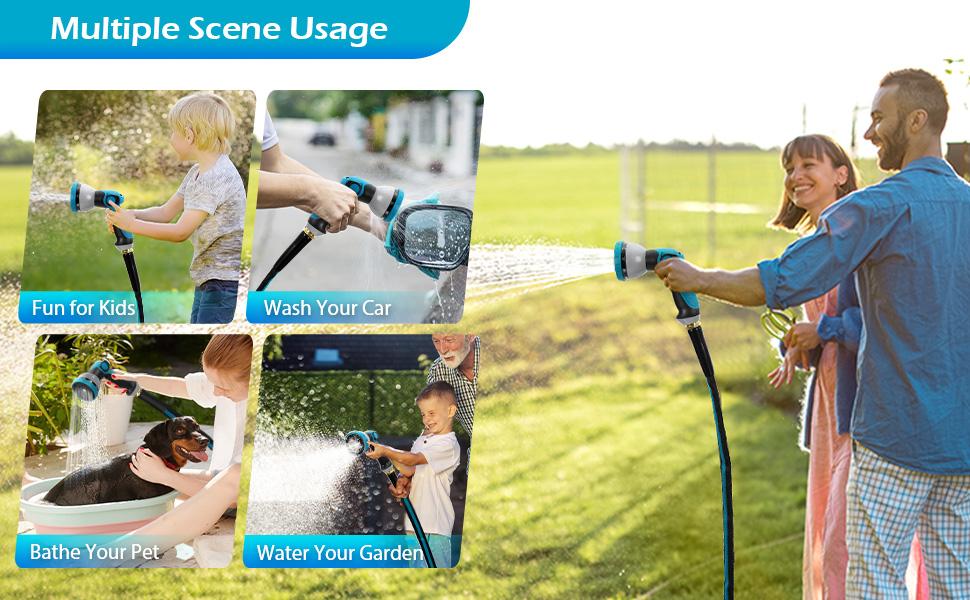 100FT Non-Expandable Garden Hose, Flexible Water Hose with Spray Nozzle, Kink-Resistant, Leakproof 3/4" Brass Connectors, Lightweight & Portable Water Pipe for Yard, Lawn Outdoor