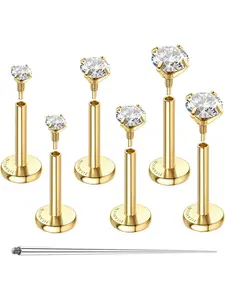 3 Pairs of Titanium Stud Earrings, Medical Hypoallergenic 14K Gold Flat Back Earrings, 16G/18G Internal Thread Piercing Plug for Helix Tragus Cartilage Tragus Piercing Gold/Silver