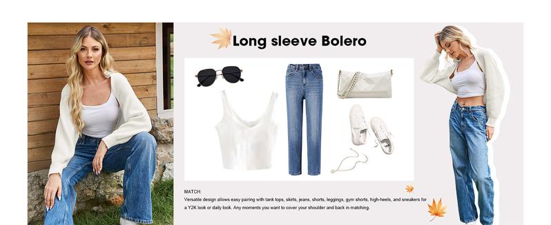 Women's Bolero Shrug Sweater 2025 Knitted Long Sleeve Open Front Cropped Cardigan Shrugs Sweaters Y2K Tops