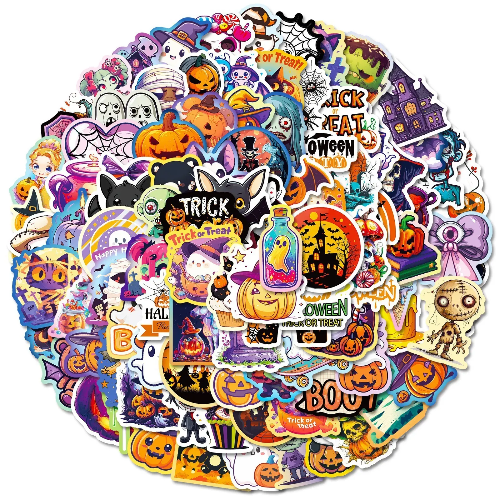 100-Piece Halloween-Themed Graffiti Sticker Set – Waterproof, Creative DIY Decals for Luggage, Phone Cases, Laptops, Helmets, and Skateboards