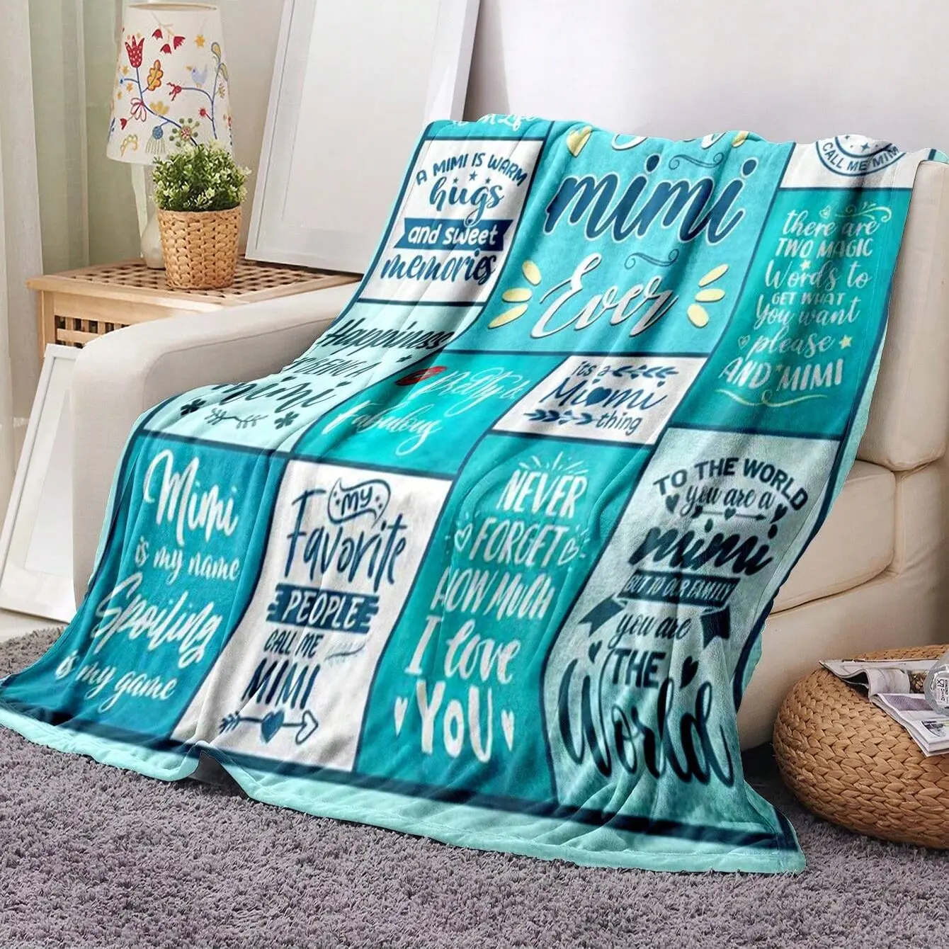 1pc Great Mimi Gift Blanket, 60"x50" Geometric Pattern, Soft Plush Throw, Perfect for Birthday, Christmas, Fall, Bedding, Sofa Cover