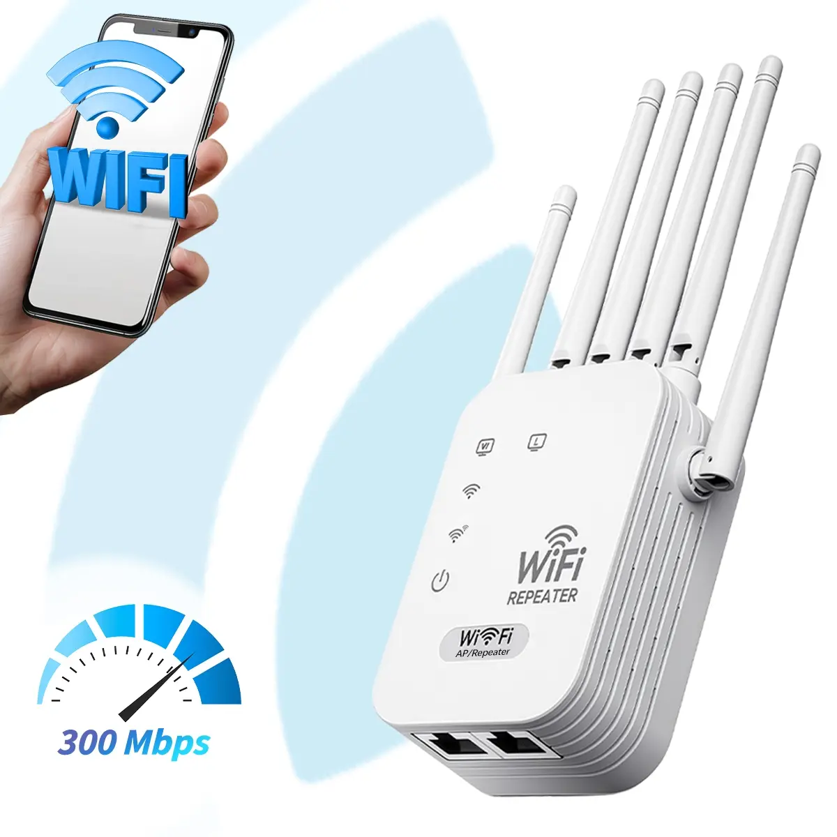 2026 Upgraded WiFi Extender 300Mbps 2.4GHz, Wireless Signal Booster with 6 Antennas, WiFi Repeater with Ethernet Port, Strong Stable Connection, Whole Home Coverage for Home and Office
