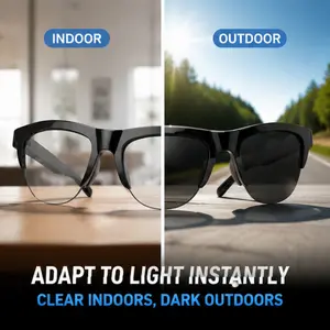 Bluetooth Glasses Smart Audio Sunglasses UV Protection Anti-Blue Light Auto Darkening Open Ear Design Hi-Fi Surround Sound Hands-Free Calls Voice Assistant Touch Control Lightweight ABS Frame for Outdoor Sports