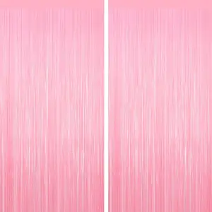 Pastel Pink Tinsel Backdrop Foil Fringe Curtains - 2 Packs Door Streamers Backdrop for Birthday Door Decorations, Party Supplies for Wedding Anniversaries, Christmas, Valentines Day Decorations