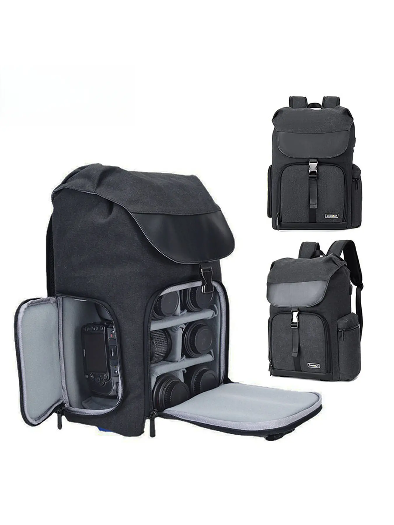 Large-capacity camera backpack with a 15.6-inch computer compartment, side-opening quick access, and tripod fixation strap