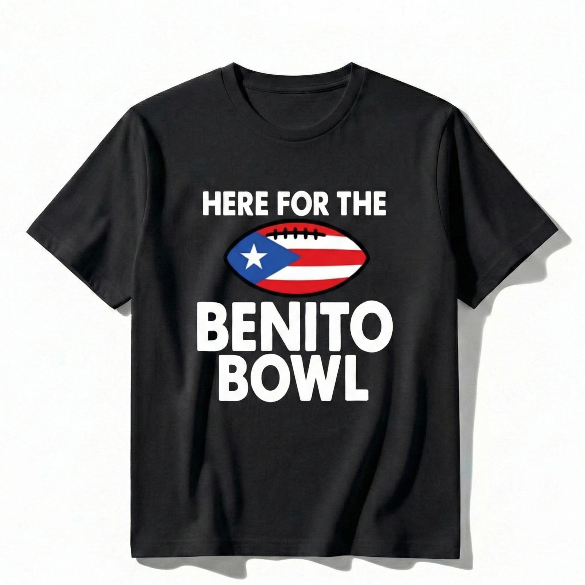 Cotton Here For The BENLlTO Bowl Tee Puerto Rico Flag Football Graphic Unisex T-shirt Summer Casual Round Neck Short Sleeves Black