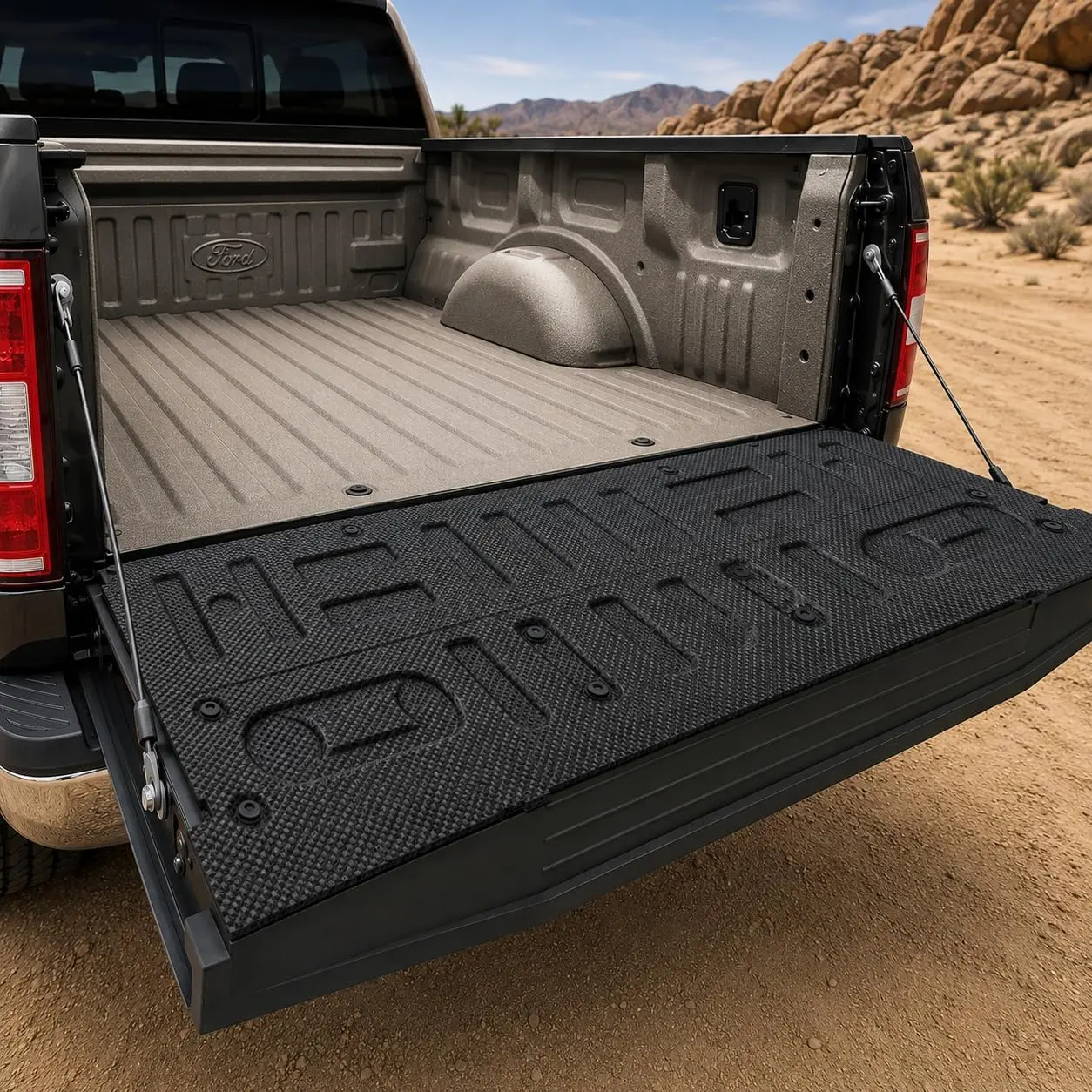 TPE Plastic Durable Tailgate Liner Mat for Ford F-150 (Fits 2015-2020), All-Weather Anti-Slip Pad, Easy-Clean Automotive Work Truck Tailgate Protector