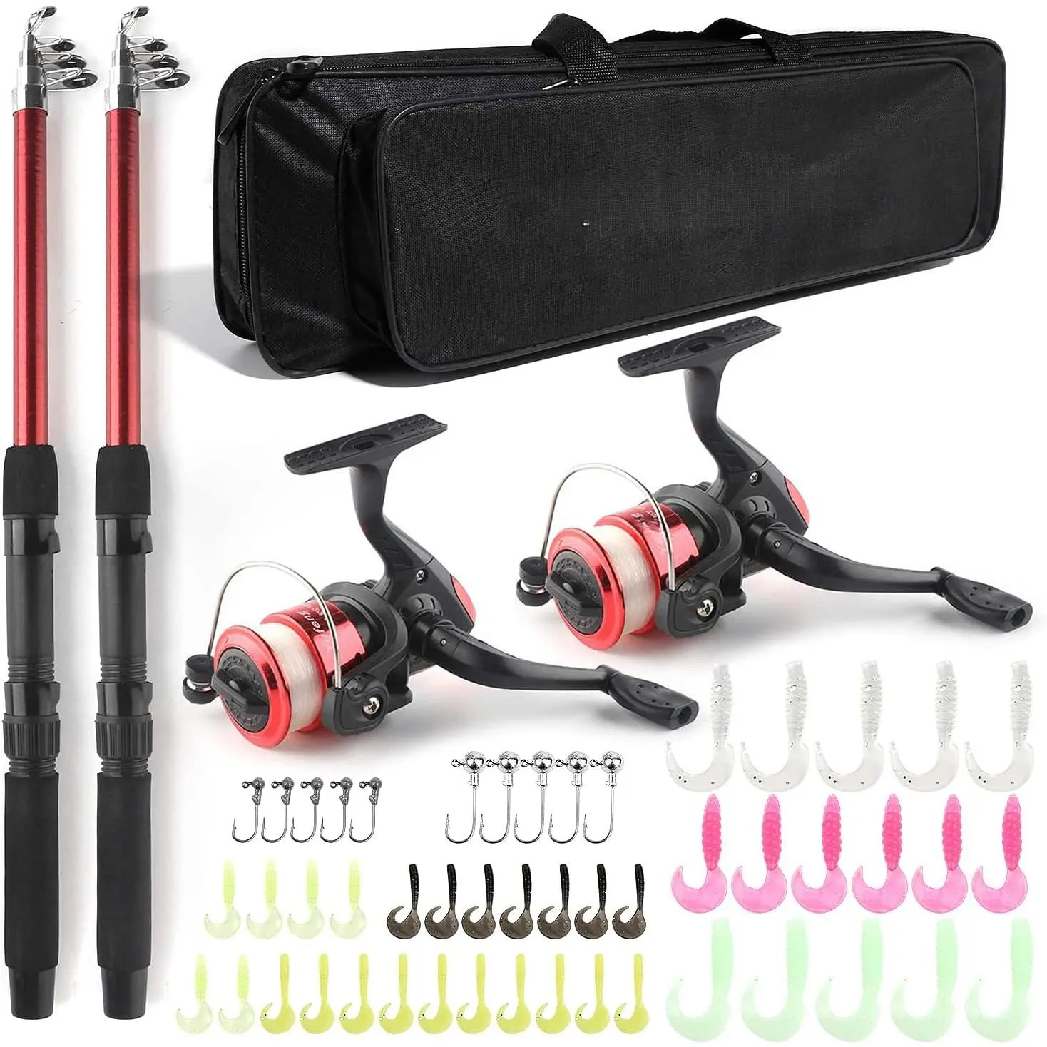 Telescopic Fishing Rod Reel Combo 2pcs 5.9FT/6.89FT Collapsible Fishing Pole Spinning Reel Lures Tackle Bag All-in-one Fishing Gear Fishing Rod Kit  Beginner Youth Adults Kids