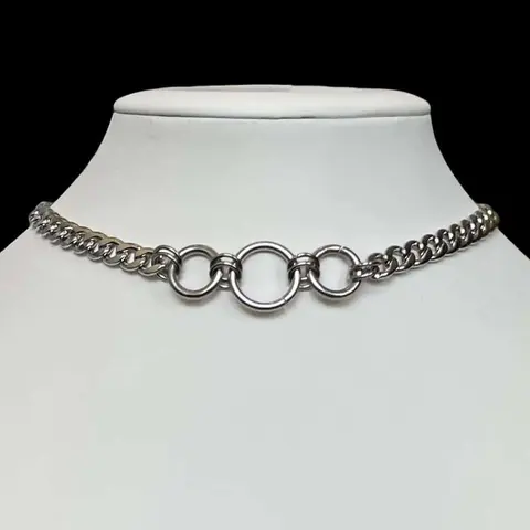 1 Piece Goth Stainless Steel Curb Chain Circle Choker Costume Jewelry Necklace for Women Grunge Alternative Collar Adjustable Length