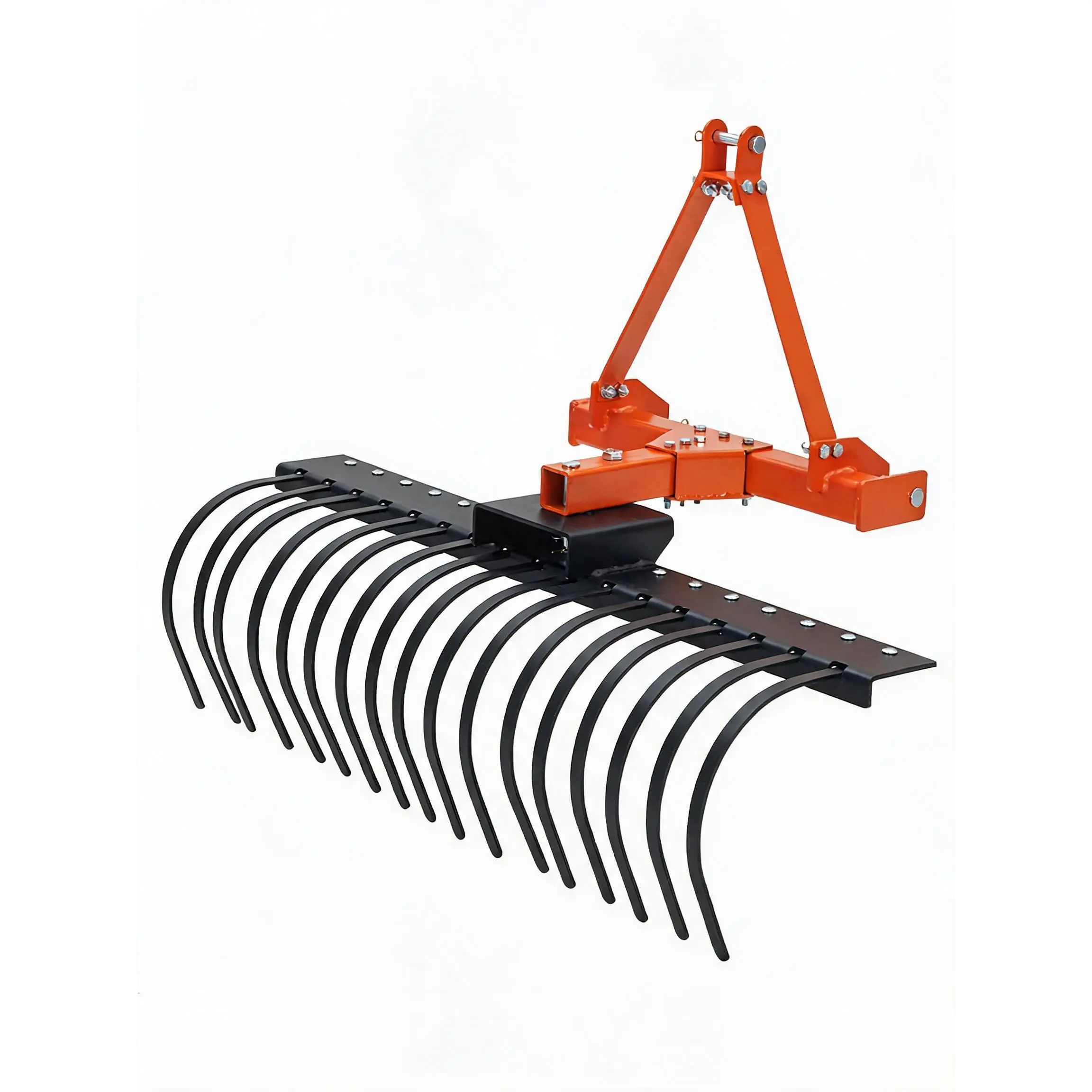 L. 50" Landscape Rake,3 Point Hitch Tractor Rake Category-0 Cat-1 Tractor with 360 Degree Rotation,Replaceable Spring Steel Tines, Quick Mount for Clearing Brush, Raking Arenas, Soil Preparation