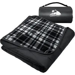 Large Outdoor  Blanket Extra Thick Fleece Stadium Blanket for Camping, , , Picnics - Windproof, Wearable, Machine Washable 80" x 58" (Black Check)