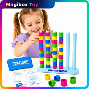 Color Sorting Game for Kids, Montessori Educational Toys, 50 Challenge Cards, Matching Puzzle Board, Fine Motor Skills Learning Toy Gift