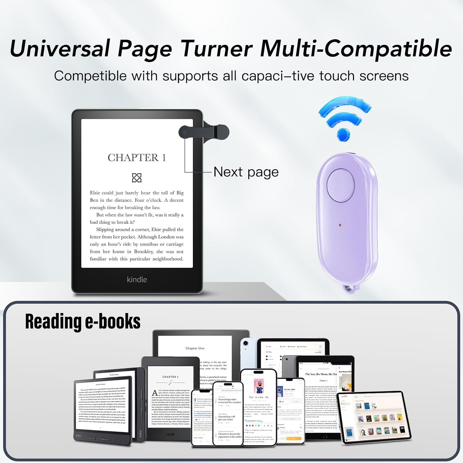 Remote Control Page Turner for Kindle Paperwhite Oasis Kobo eReaders,Kindle Clicker Page Turner Accessories for iPhone,iPad, Android Tablets Reading Novels,Camera Video Record&Shutter Selfie (Purple) Remote Control Page Turner for Kindle Paperwhite Oasis Kobo eReaders,Kindle Clicker Page Turner Accessories for iPhone,iPad, Android Tablets Reading Novels,Camera Video Record&Shutter Selfie (Purple)