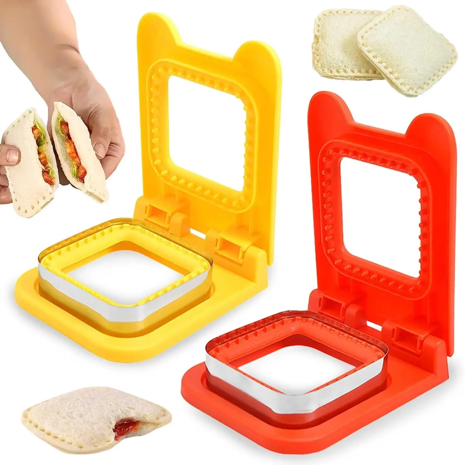 2pcs Sandwich Cutter and Sealer, Uncrustable Sandwich Cutter, Square Cookies & Crustless Bread DIY Maker, Easy-To-Use Kitchen Tool