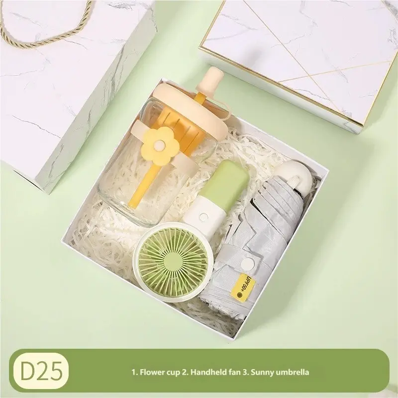 1set Summer Birthday Gift - Practical Small Gift, Gift for Customers/Employees, Umbrella/Fan/Towel/Cup/Sleeve Set Combination