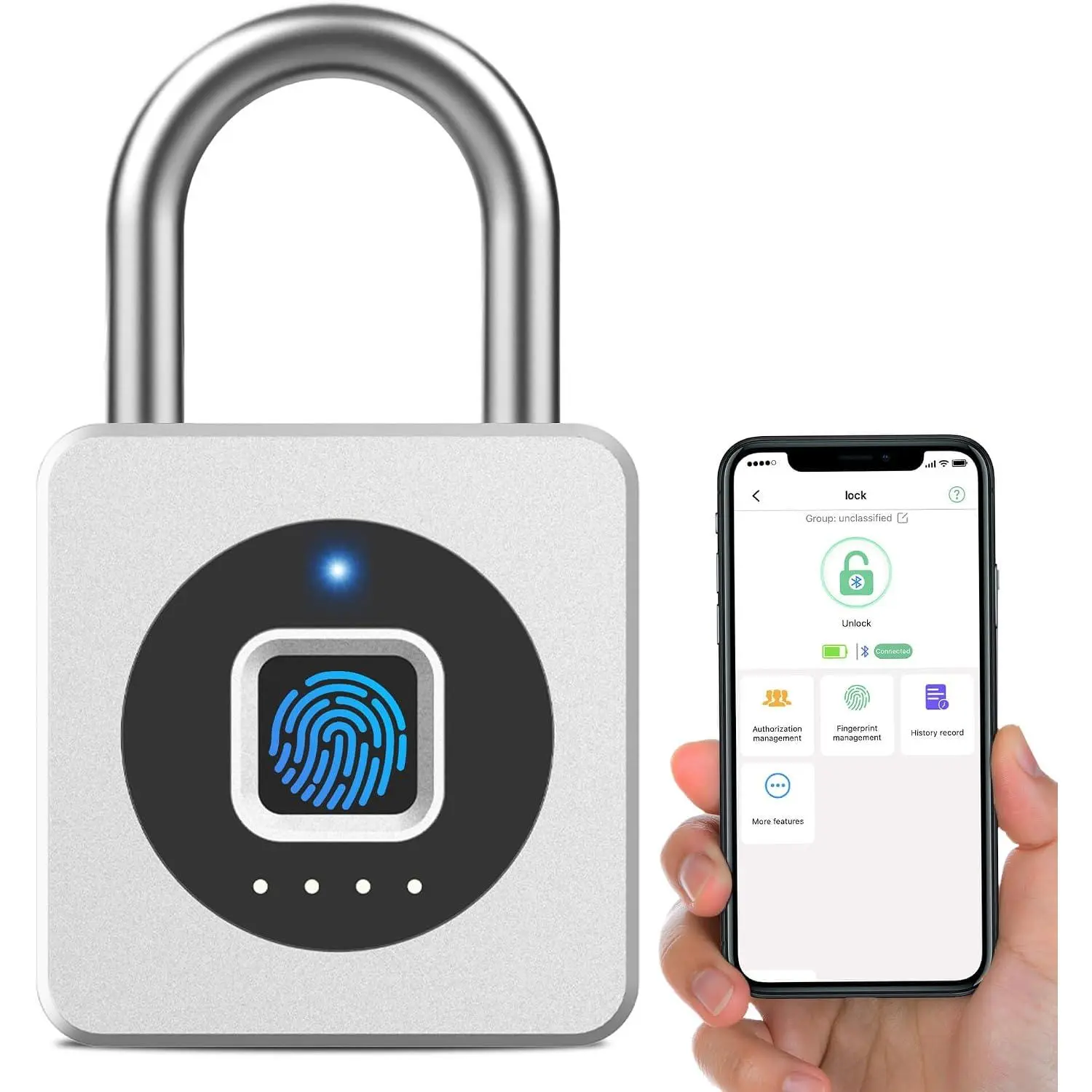 Fingerprint Gym Locker Lock, Keyless Biometric Padlock, Weatherproof  Digital  App  Combination Pad Lock for Outdoor Fence Gate Storage Unit Pool Shed - Black