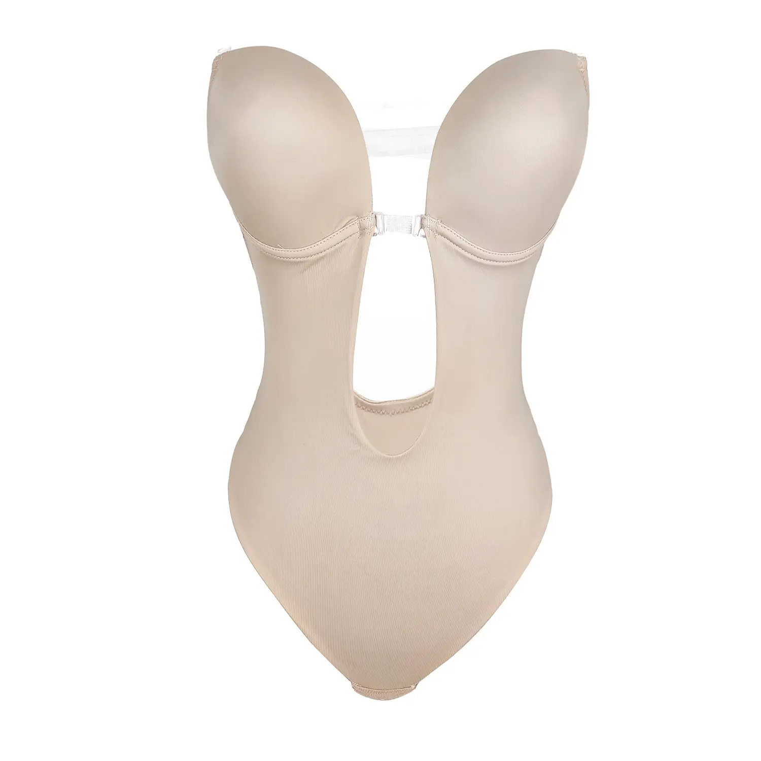 Women U‑Plunge Backless Bodysuit Shapewear, Invisible Seamless Thong Body Shaper, Adjustable Clear Strap Underwear For Wedding Dresses Evening Gowns