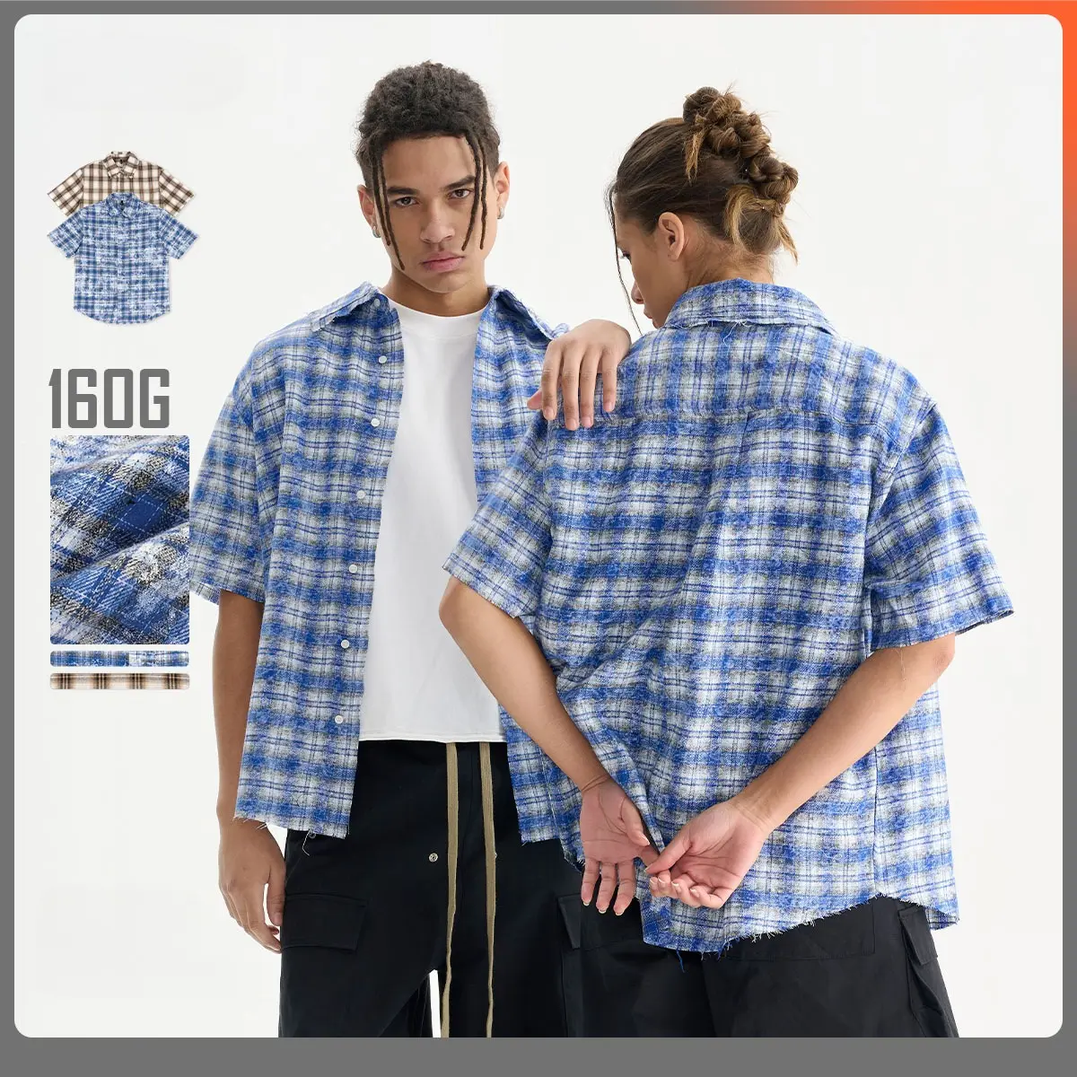 Retro Raw Hem Fringe Plaid Short Sleeve Shirts Men Summer Fashion Oversize Loose Fit Vintage Check Button Up Shirt