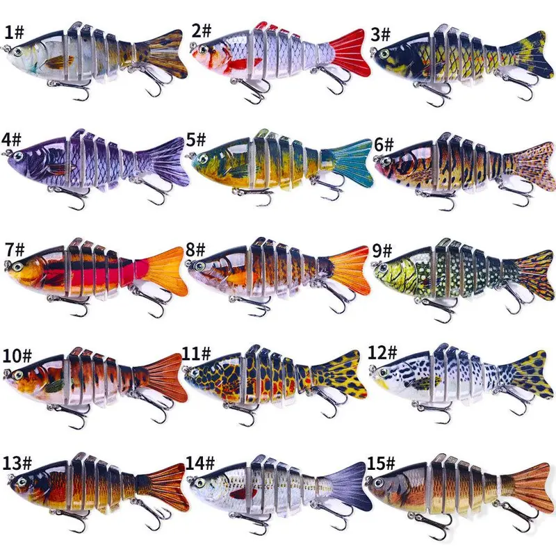 Artificial Fishing Lures Kit, 15pcs/set Multi Sections Bionic Fishing Bait with Hook, Outdoor Fishing Accessories, Fishing Gear Set, Fishing Supplies