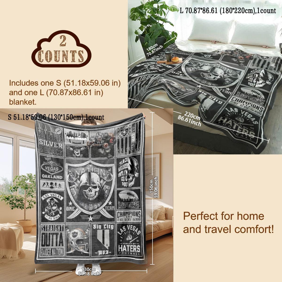 Oakland Raiders Pattern Slogan Print Blanket, Soft Comfortable Throw Blanket, Warm Napping Blanket for Home Office Travel Camping