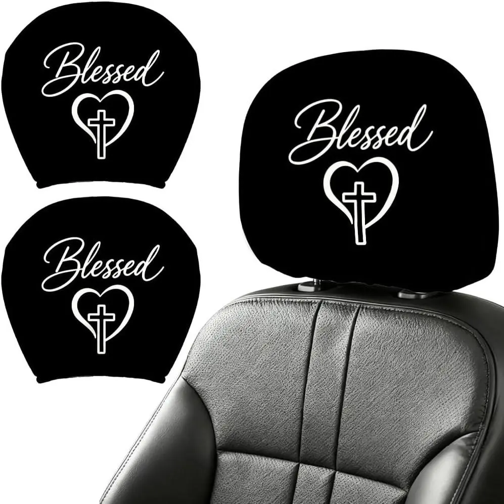 2 count  Blessed  Headrest Cover Elastic  Seat Headrest Protector  Washable Auto  Rest Pillow Cover for SUV Sedan Van  Women Men  Interior Accessories