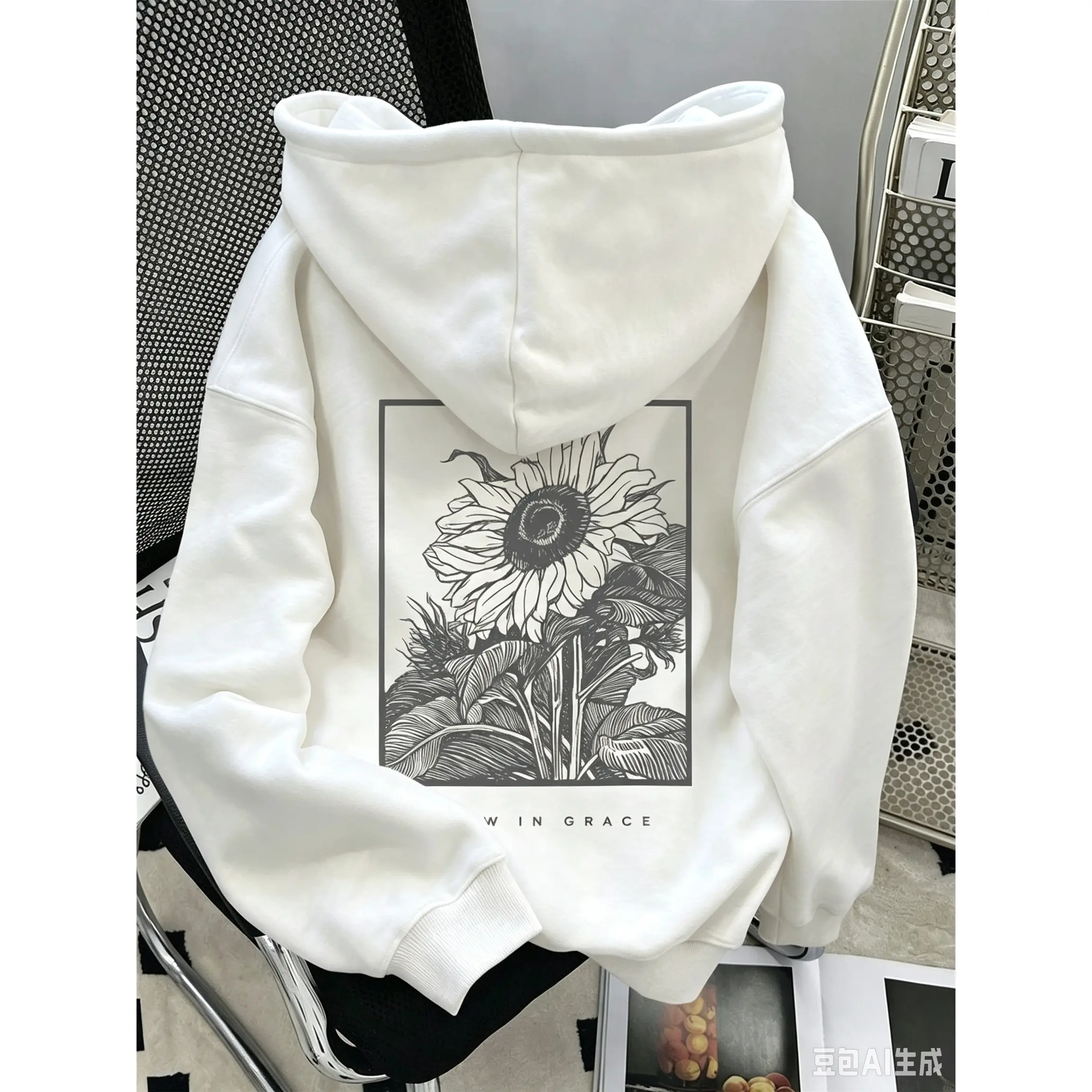Women's Vintage Sunflower Win In Grace Graphic Hoodie Casual Printed Fleece Drop Shoulder Oversized Pullover Hooded Sweatshirt hoodies men highway unisex hauler outfit cotton lightweight