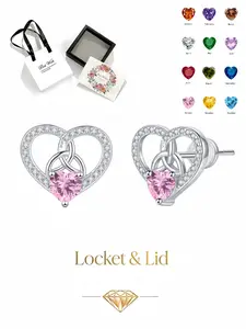 Oath of Love & Eternity Sparkling full-diamond Celtic heart earrings with birthstones. Comes with delicate drawer jewelry box. Gift for Birthday, Mother's Day, Valentine's Day, Christmas & Anniversary