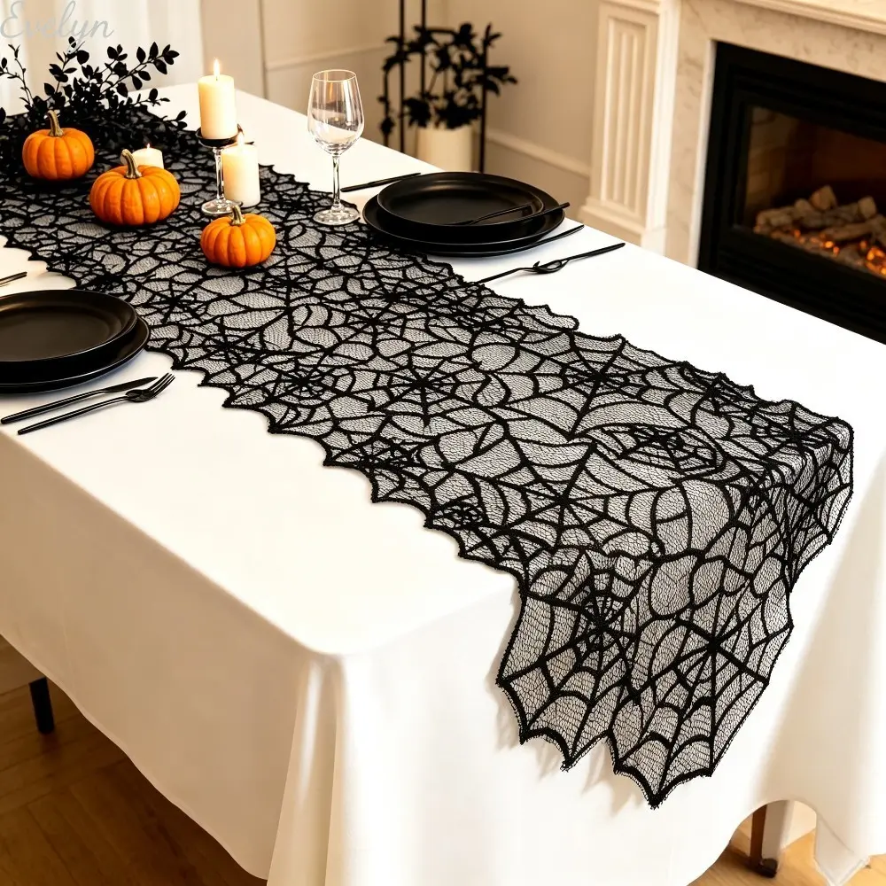 Cross-border Halloween table flag European and American spider web tablecloth gothic lace embroidery decoration party table decoration