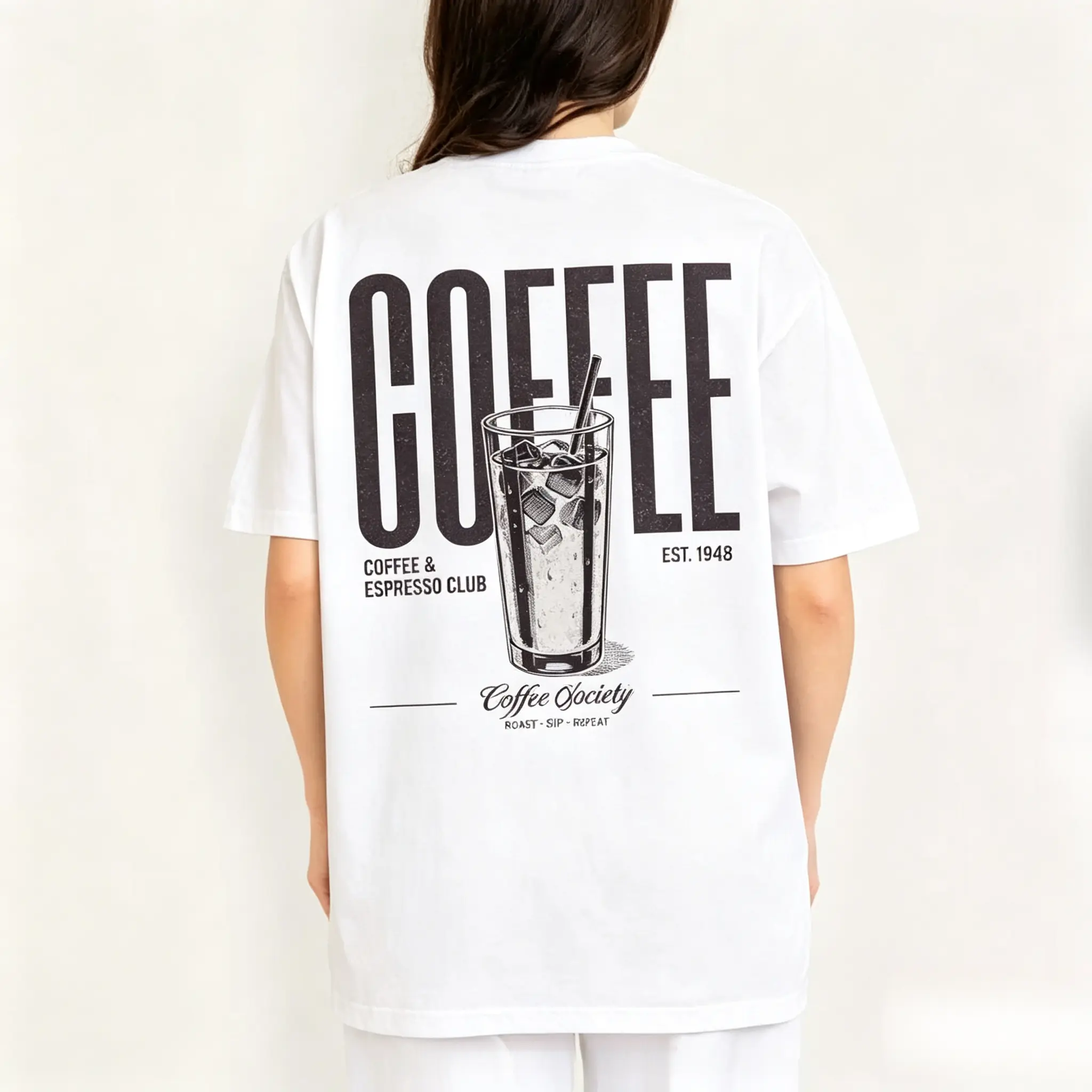 Cotton Iced Coffee Retro Espresso Graphic Top - Casual Print Sleeve Streetwear Barista Sports Top