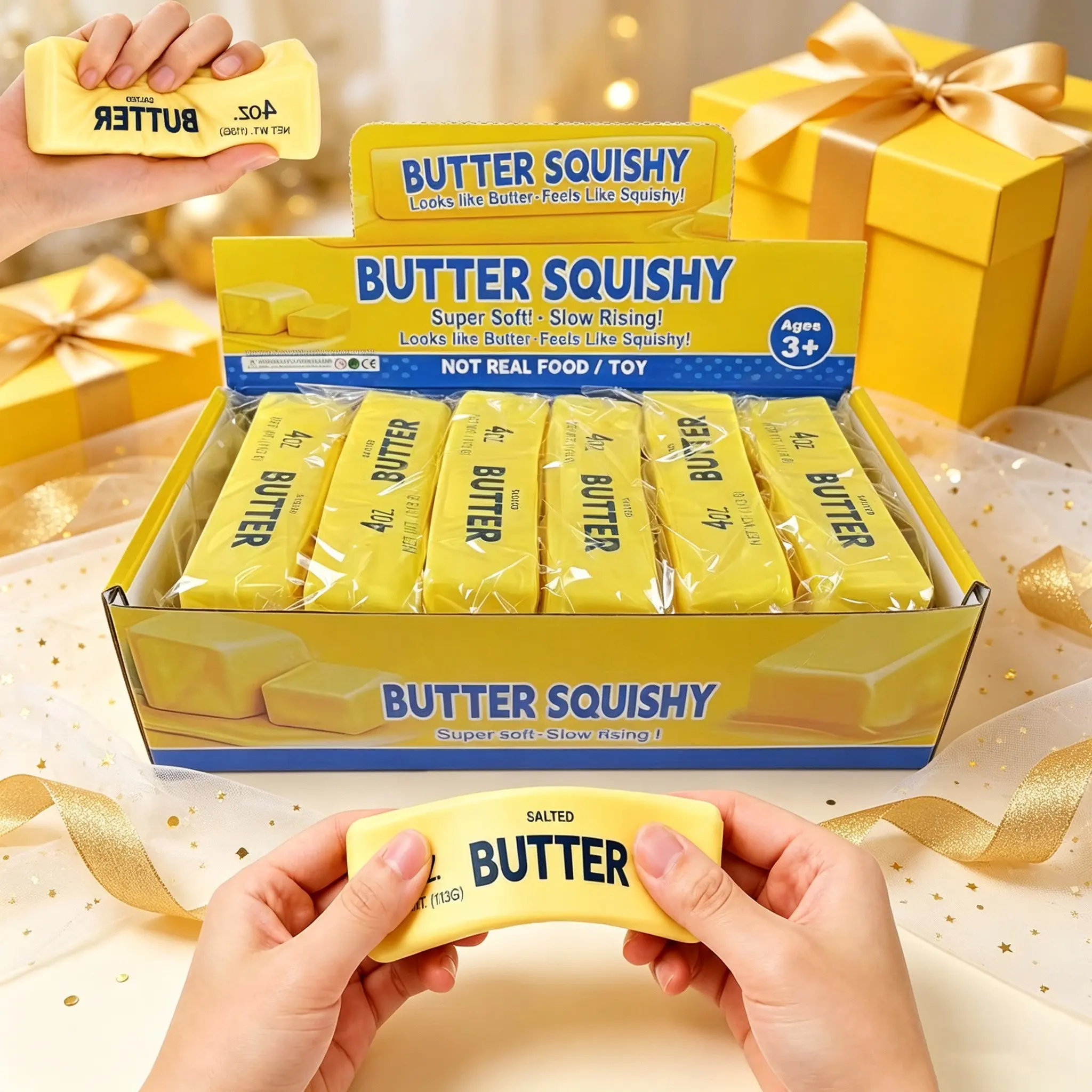 12pcs Slow Rising Butter Squishy Fidget Toys Pack, Soft Stretchy Butter Squeeze Squishies, Sensory Stress Relief Fidget Squishy, Ideal Soft Fidgets Squishies for Kids Party Favors