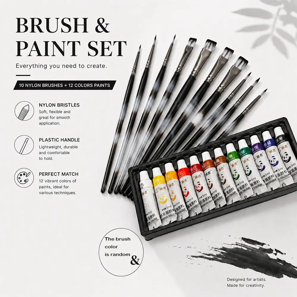 12-Color Oil Painting Set with 10 Brushes, Art Supplies Kit for Beginners, Artists, Students, Adults, Professional Drawing Tools