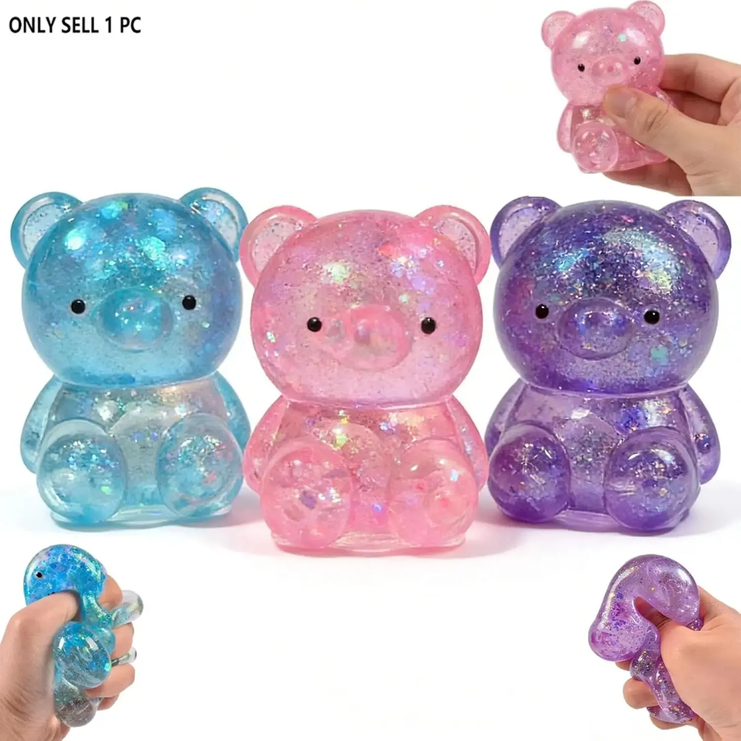 Mini Bear Squishy Toys, Slow Rising Stress Relief Gifts for Adults, Pink | Stress Relief Squishies, Soft Fidget Toys Help Calm Anxiety, Improve Focus. Easy to Clean, Portable, Safe TPR Material. Ideal for Office Home Travel