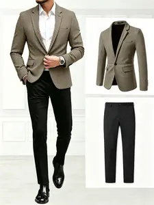 Men's Houndstooth Checked Suit Set, Slim-Fitting Business Casual Two-Piece, Spring & Fall Wear, Perfect for Groomsmen and Bridesgrooms