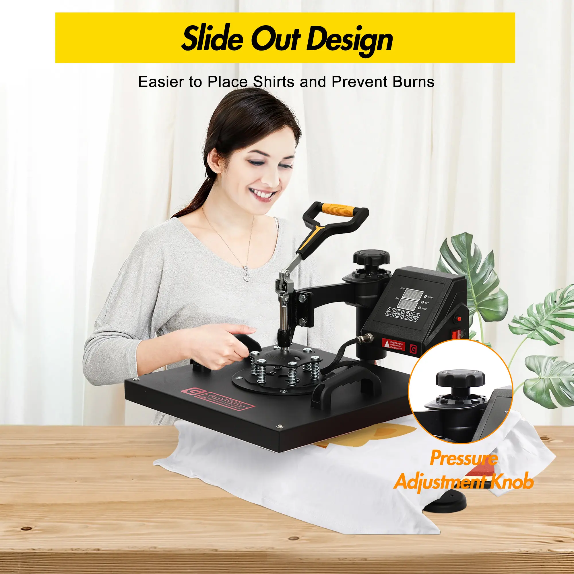 15''x15'' Heat Press Machine, 8 In 1 Small T Shirt Heat Press, 1400 W, Dual Tube Heating, Teflon Coating, Multifunctional Heat Transfer Machine for Mugs, Plates, Hats, Bags, Black