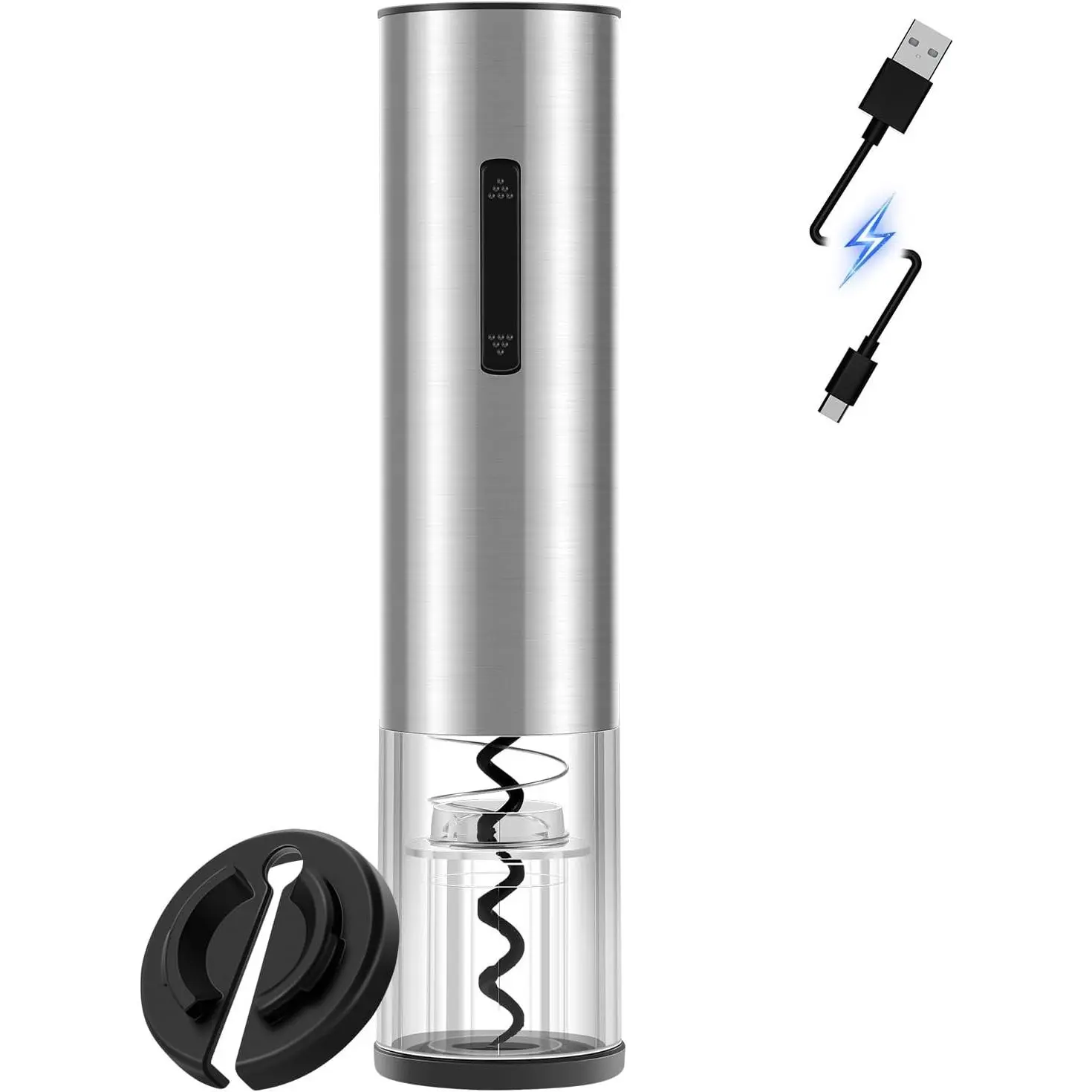 Rechargeable Electric Wine Opener with USB-C Charging, Includes Foil Cutter, Stainless Steel Electric Corkscrew Wine Bottle Opener, Must-Have for Wine Lovers