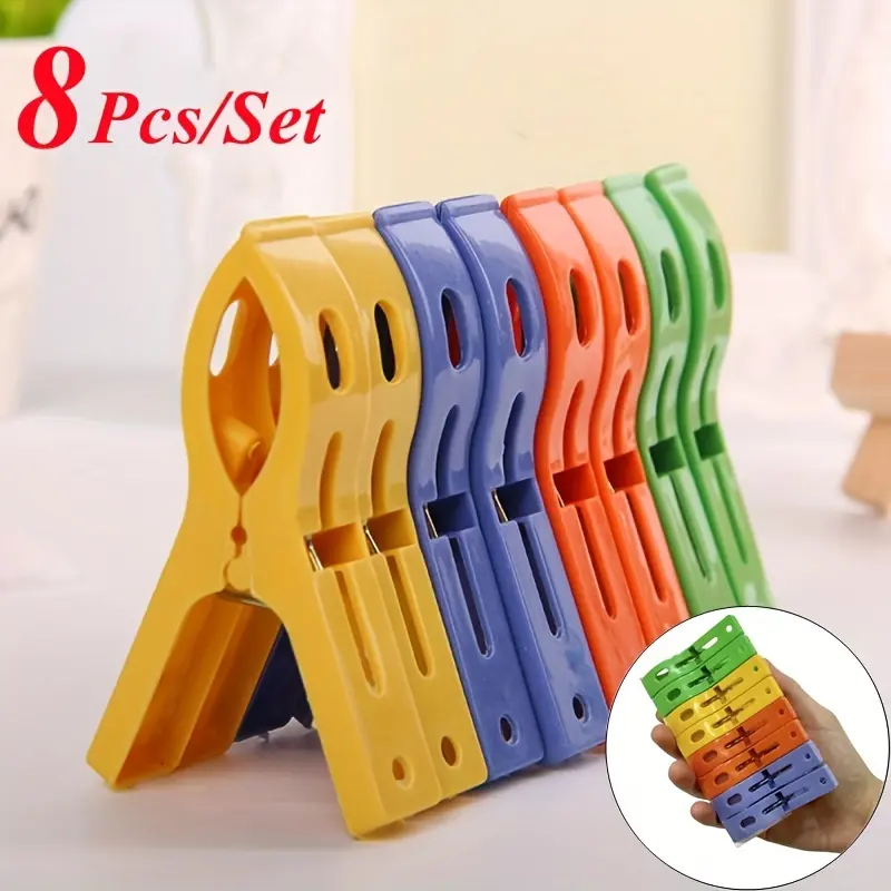 8pcs/set Large Plastic Clothes Pins, Windproof Hanger Clips, Beach Towel Clothes Pins, Spring Clamp, Clothespin, Socks Clothes Peg