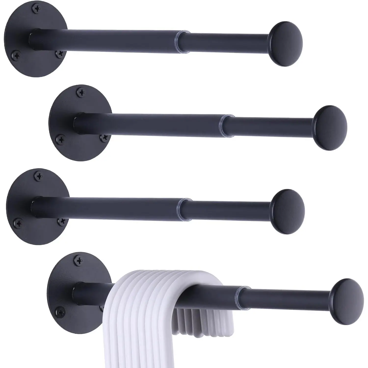 4 Pack Retractable Hanger Holder for Laundry Room, Wall Mount Organizer Rack for Lightweight Clothes, Space Saving Laundry Hook Rod, Keep Empty Hangers Handy, Black