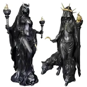 Gothic Hecate Statue, Dark Goddess Holding Torch, Halloween Decor, Mystical Altar, Resin Sculpture, Witchcraft Practice, Pagan Style
