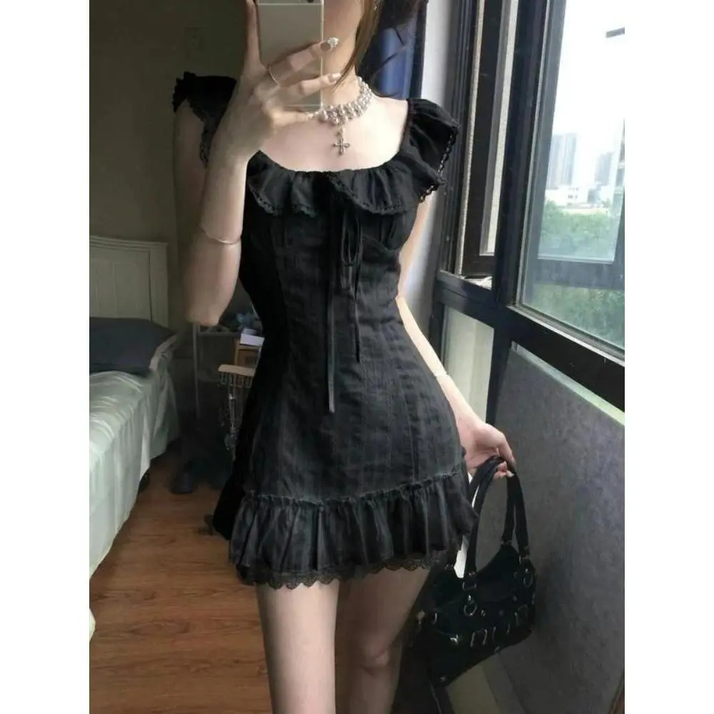French Sailor Collar Sweet One Piece Dress Summer Kawaii College Style Sleeveless Dresses Korea Fashion Design Bow Girl Dresses