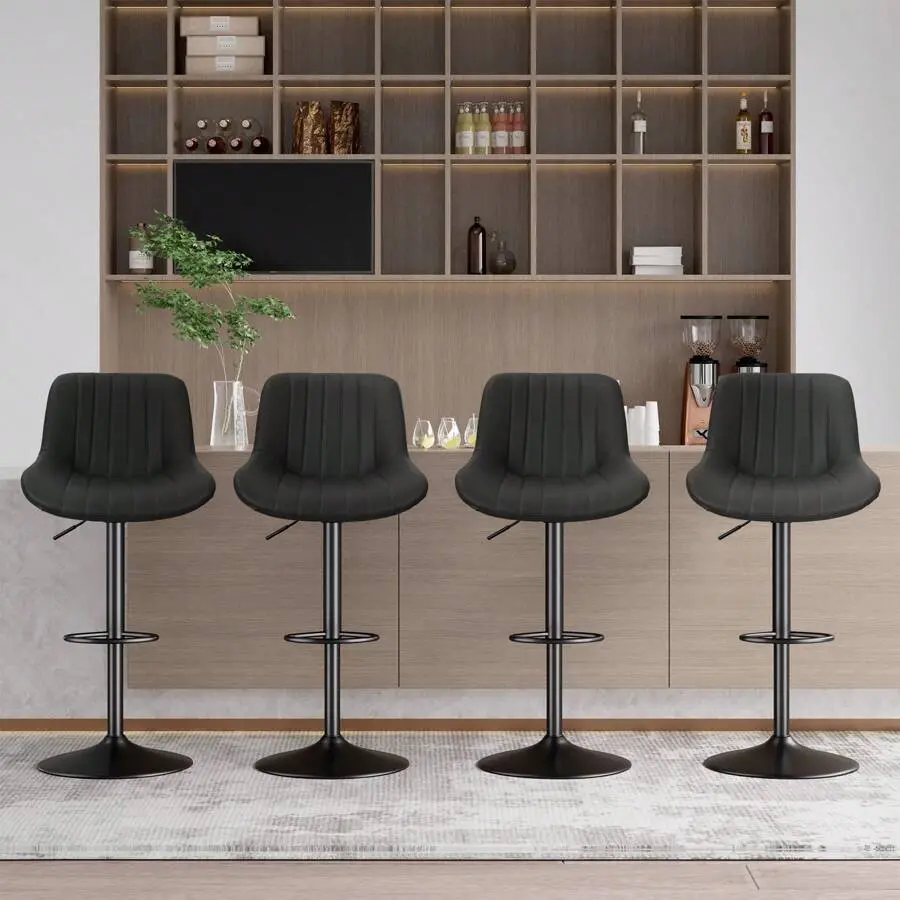 Bar Stools Set Of 4, Adjustable Modern Swivel Bar Stools With Backs, Counter Height Island Chairs Home