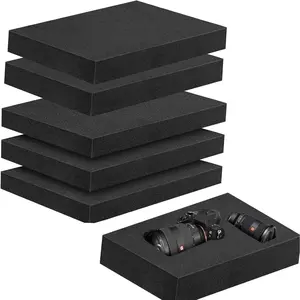 5 Pcs 16 x 12 x 2 Inches Black Polyurethane Foam Sheets 2 Inch Thick Foam Inserts for Cases Packing Padding Craft Foam for Camera Toolbox Storage