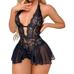 Sexy Lingerie for Women Lace Bodysuit One Piece Teddy Mini Babydoll Mesh Sleepwear Neck Chemise Nightgowns