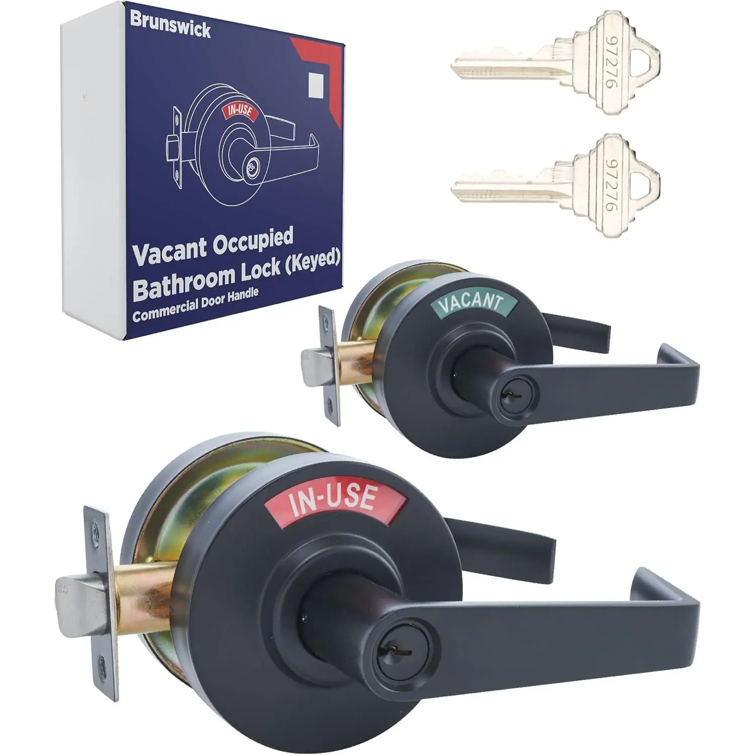 Keyed Entry Commercial Door Handle | Heavy Duty Commercial Door Locks with  | Restaurant, Store, , Warehouse | Locking Occupied Door Lever Lock with Key (Black)