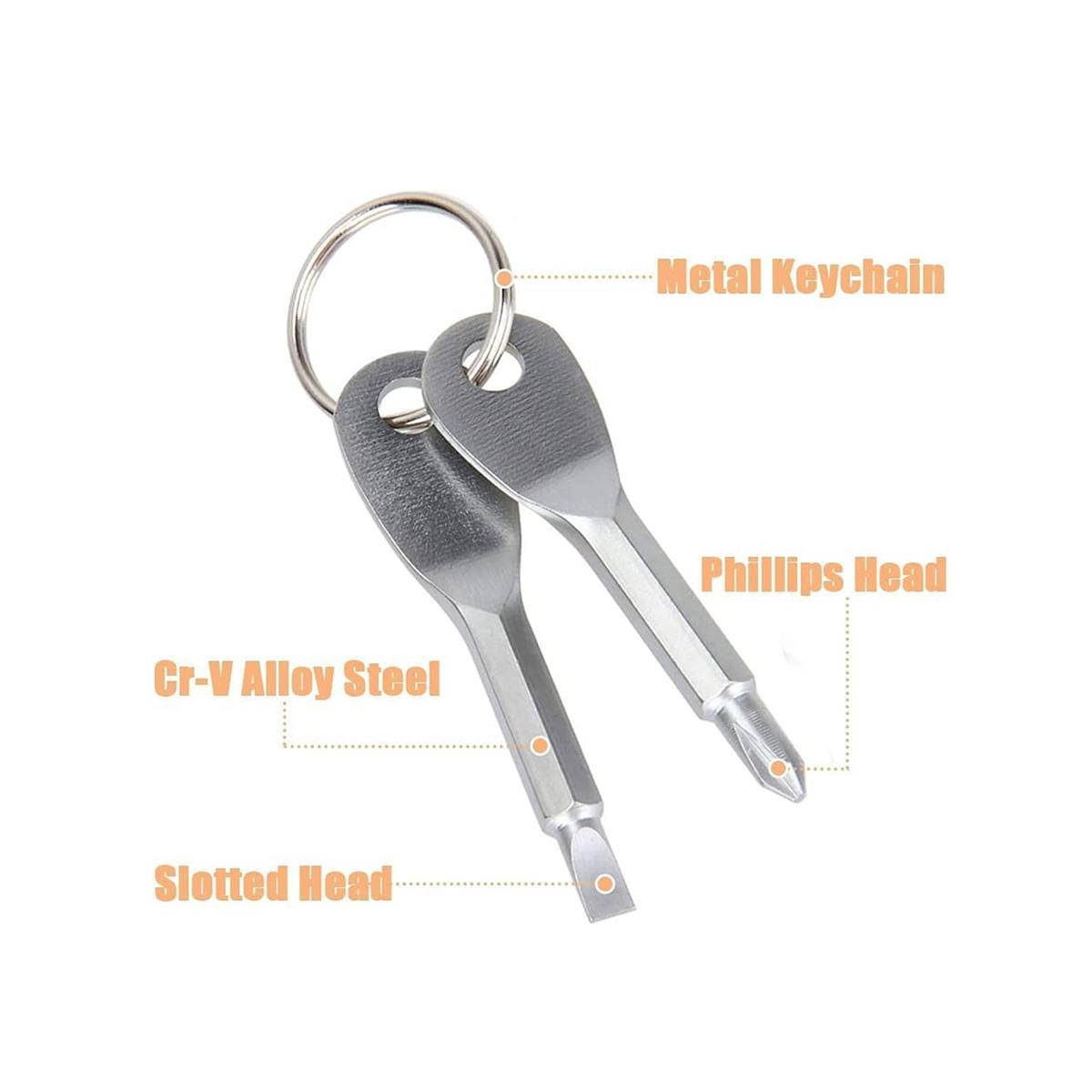 2 in 1 Keychain Screwdriver Set, Multifunctional Screwdriver, 1 Set Mini Pocket Phillips and Flat Head Screwdriver with Key Ring, Outdoor Survival Emergency Handy Tool, Portable