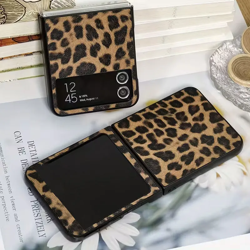 Compatible with Razr 60/50/40 Series | Anti-Scratch Foldable Phone Case, Premium PU Leather Material with Classic Leopard Print Pattern HNZ0094
