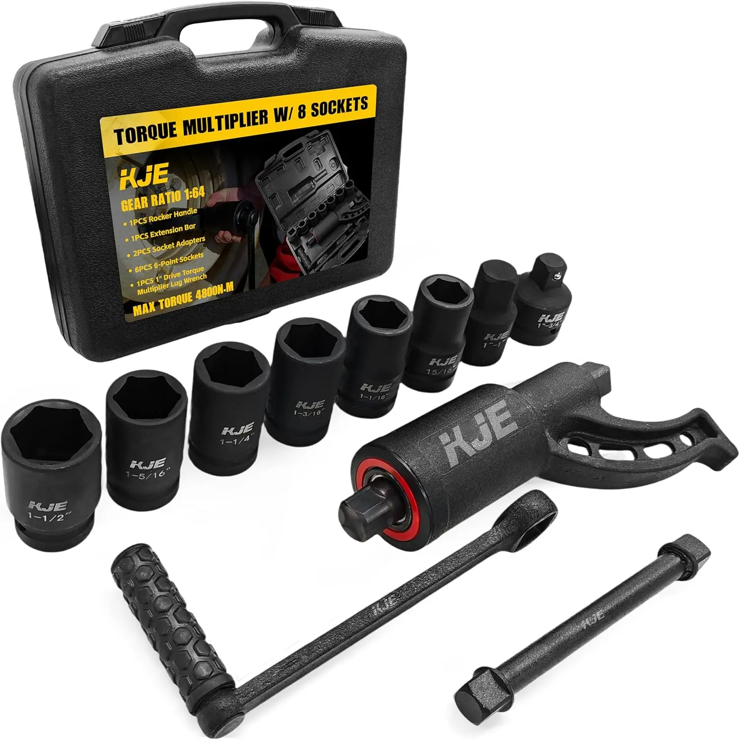 KJE Duty Multiplier Wrench Set, w/ 24mm~38mm Cr-v (4800 N/M, 3,540 ft/), 1:64 Saving Lug Nut Remover Wrench for Semi Truck & RVs
