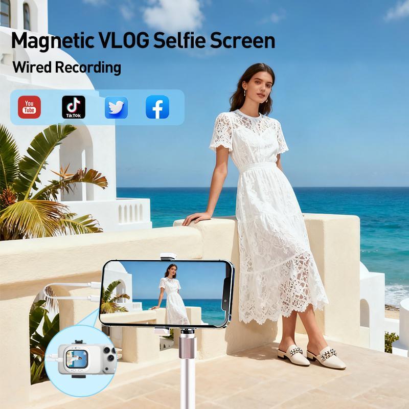 Mini Smartphone Vlog Selfie Display Screen Magnetic Selfie Monitor Compatible with iPhone and Android Rear Camera Selfie Vlog Live TikTok White.