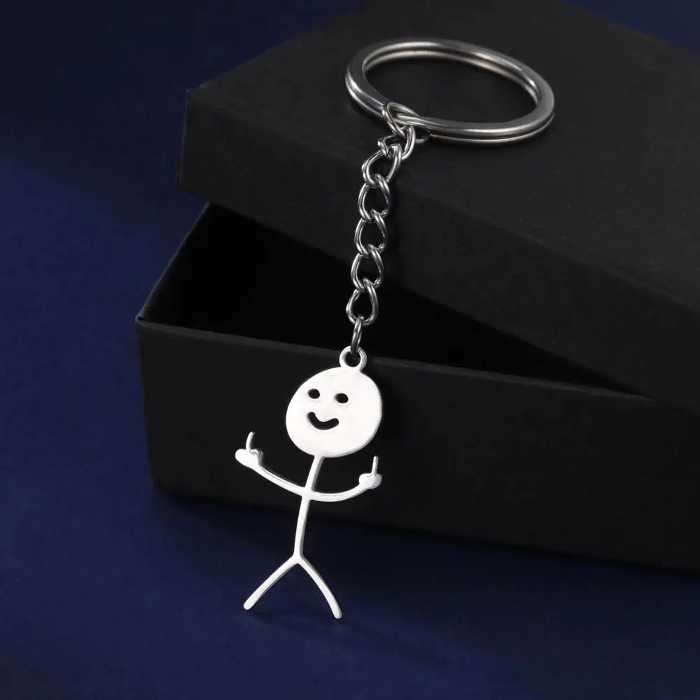 COOLTIME Middle Finger Keychain Stainless Steel Funny Rude Gesture Mini Figure Bag Car Keyring Gift for Friends Prank