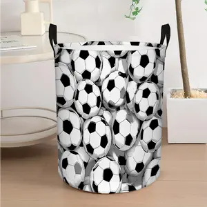 1pc, Laundry Hamper for Clothes and Towels, Foldable Oxford Cloth Basket with Soccer Ball Cluster Design, Round Storage Bin with Handles for Compact Spaces and Stylish Home Storage