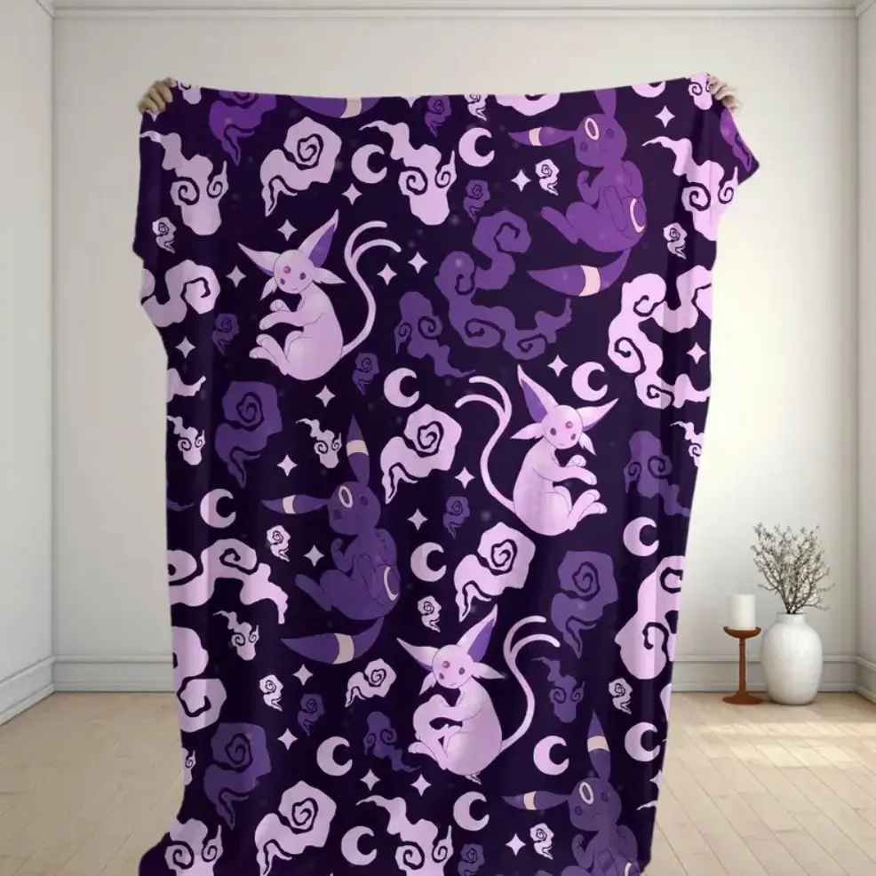 Umbreon Espeon Fleece Throw Blanket, Adult & Baby Size Moonlight Galaxy Pattern Cozy Family Blanket, Psychic Eeveelution Cat Print Decor Blanket, Versatile Home Party Holiday Ornament, Perfect Gift Idea for Christmas, Halloween, Birthday, Anime Bedroom Ae